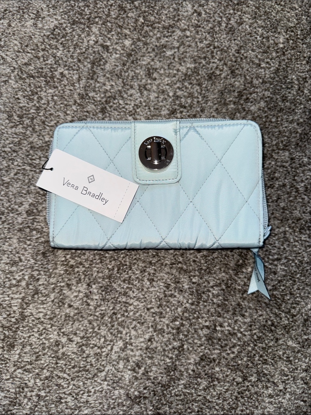 Vera Bradley Quilted Light Blue Zip Wallet with Turn-Lock